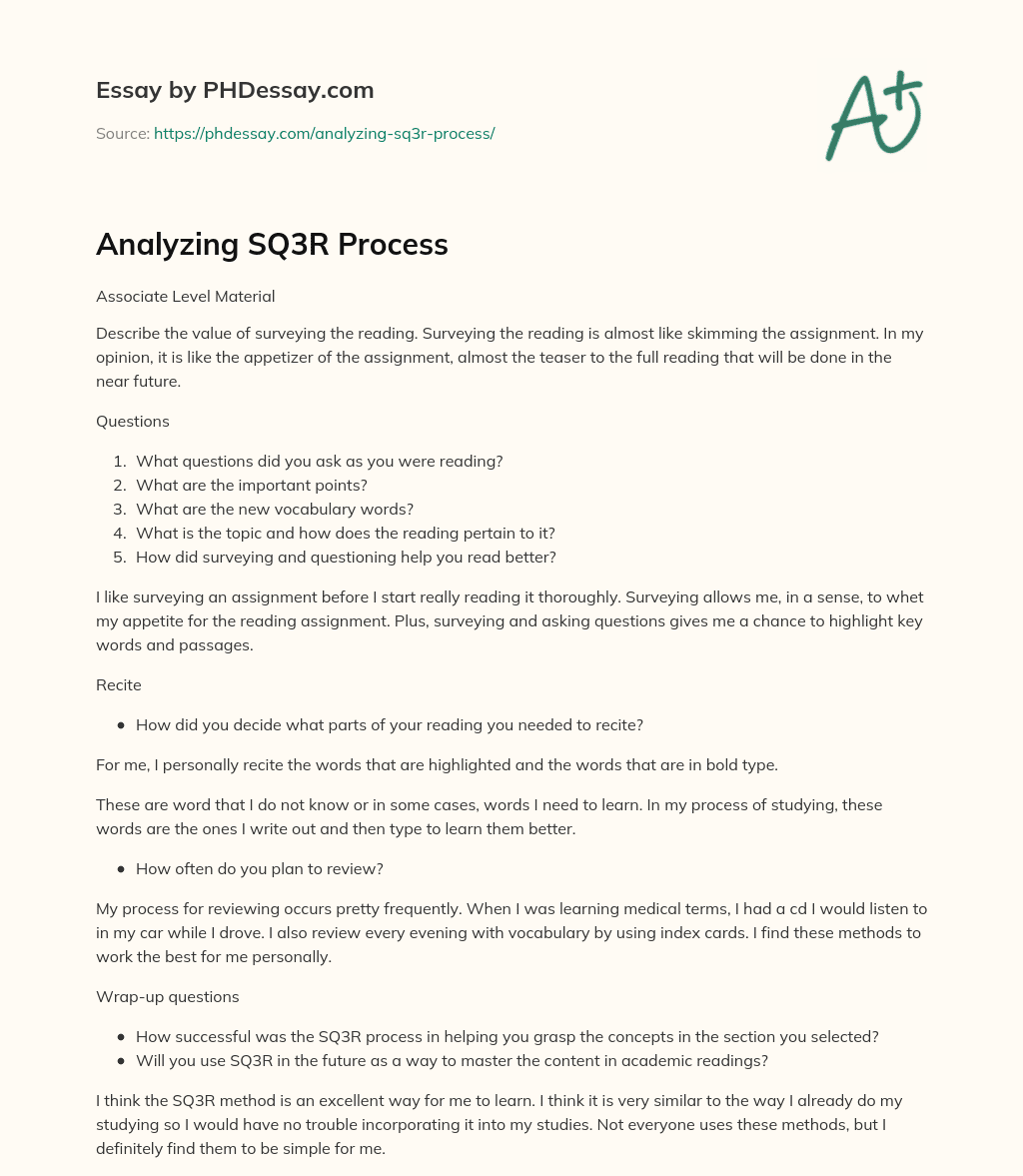 Benefits of Surveying Reading Assignments for Effective Learning essay