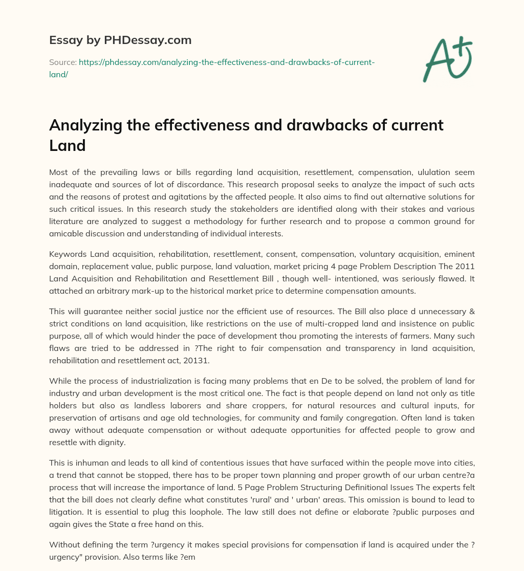 Analyzing the effectiveness and drawbacks of current Land essay