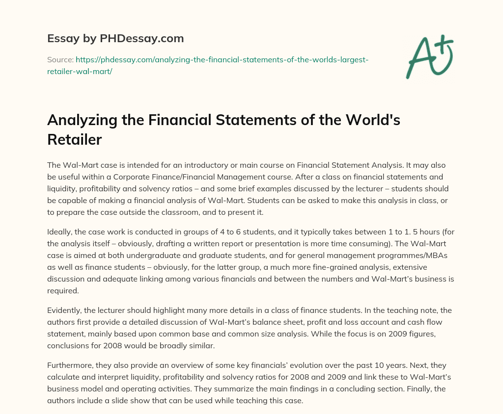 Analyzing the Financial Statements of the World’s Retailer essay