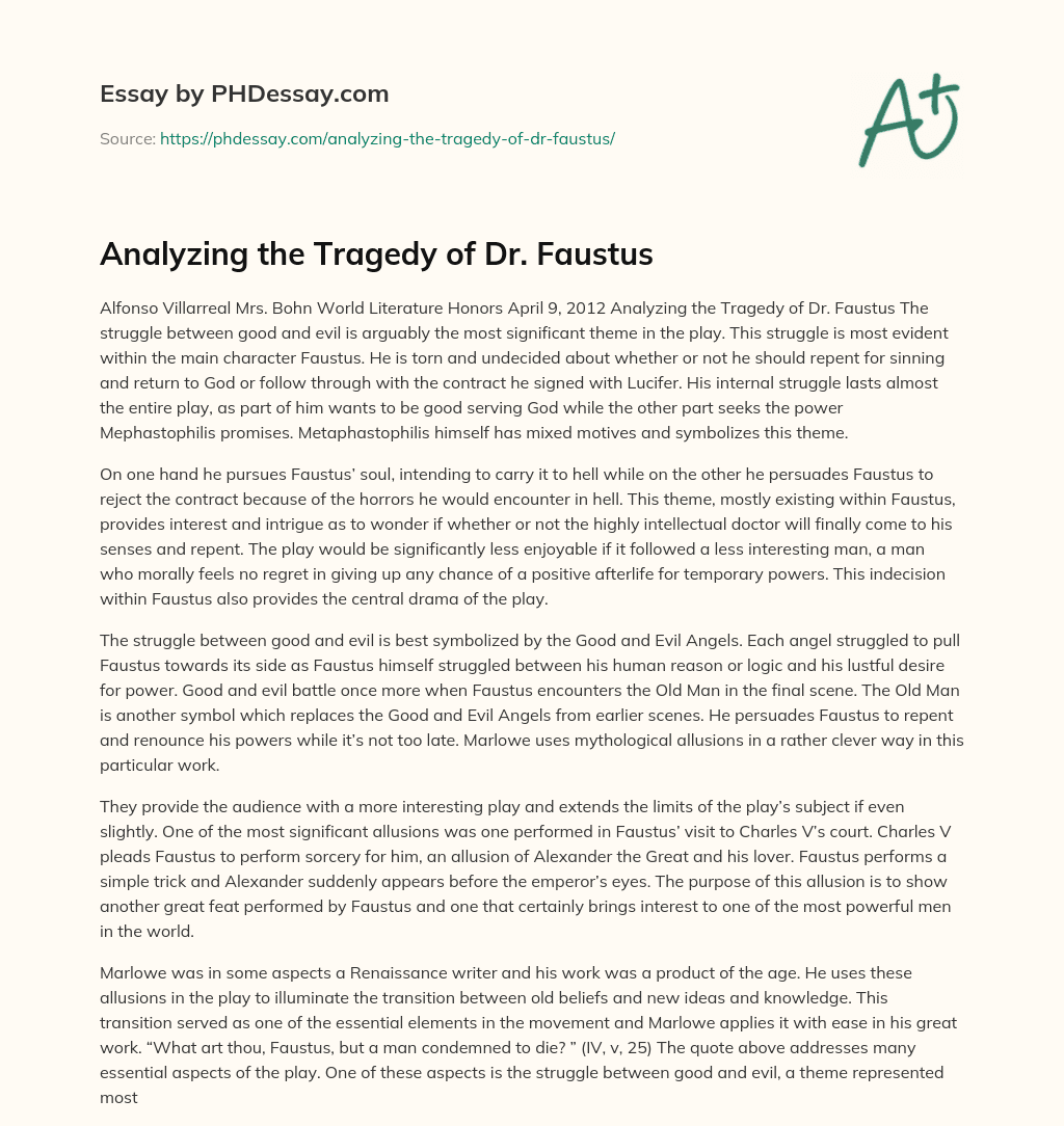 Analyzing the Tragedy of Dr. Faustus essay