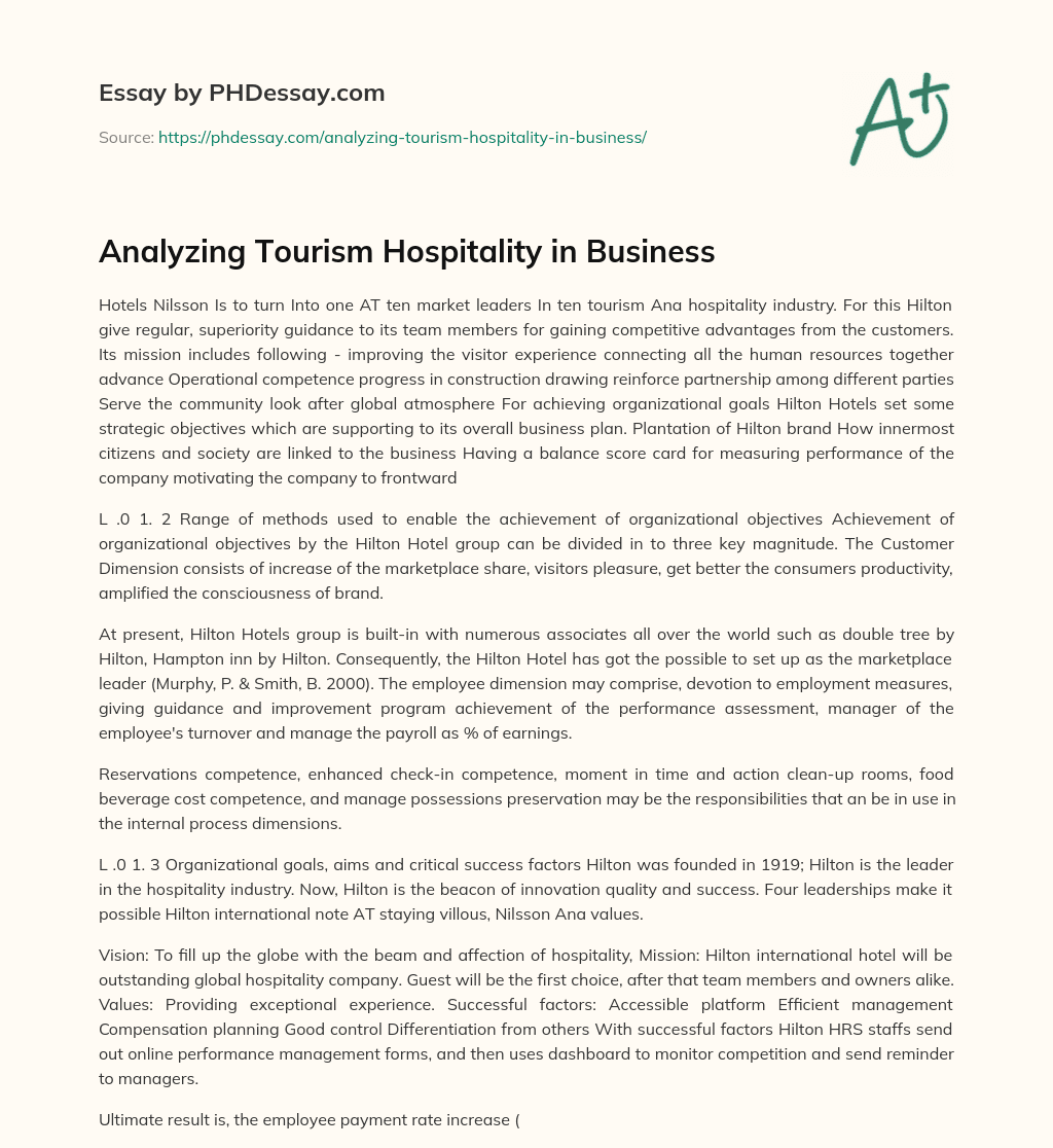 Analyzing Tourism Hospitality in Business essay