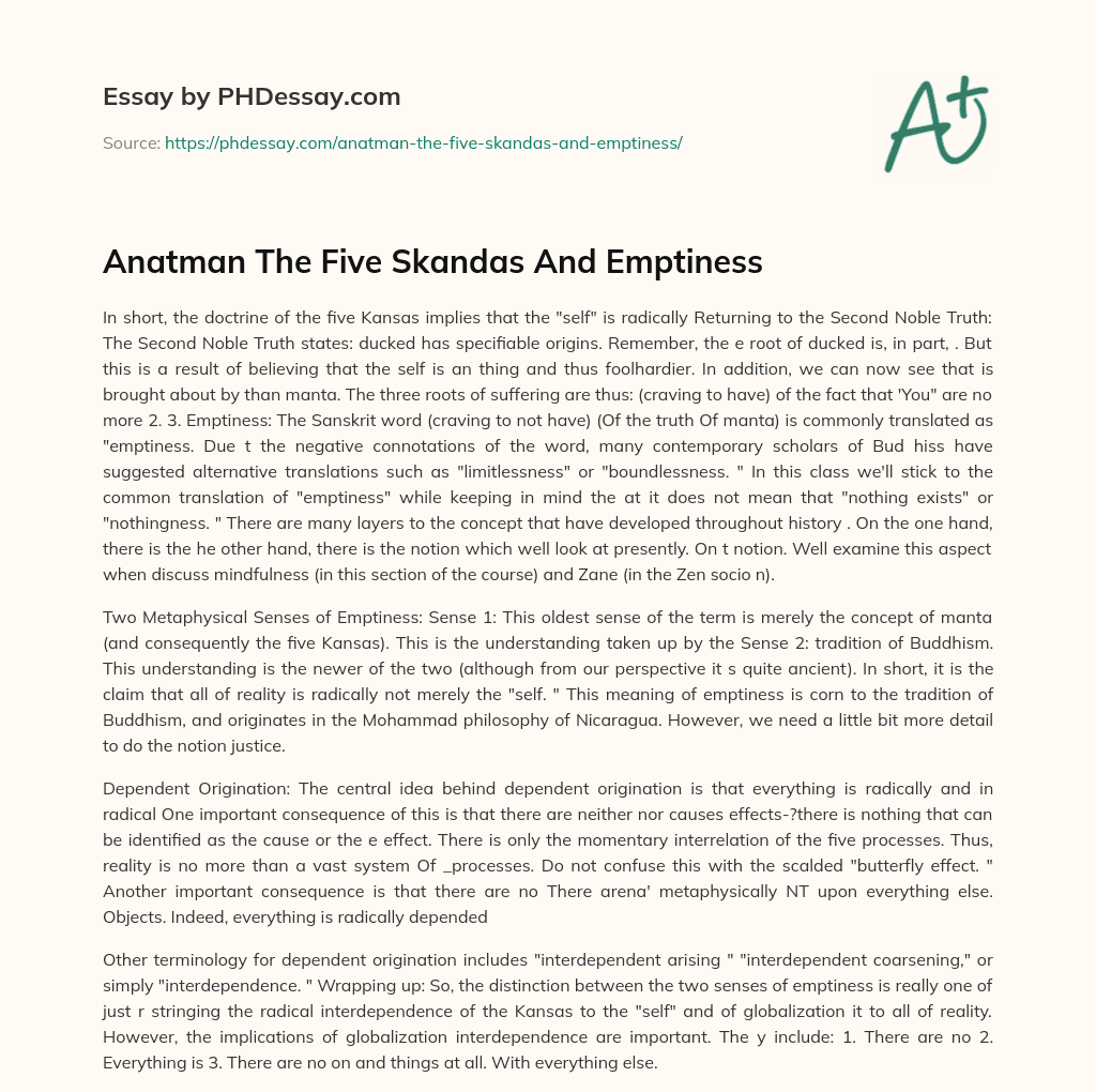 Anatman The Five Skandas And Emptiness essay