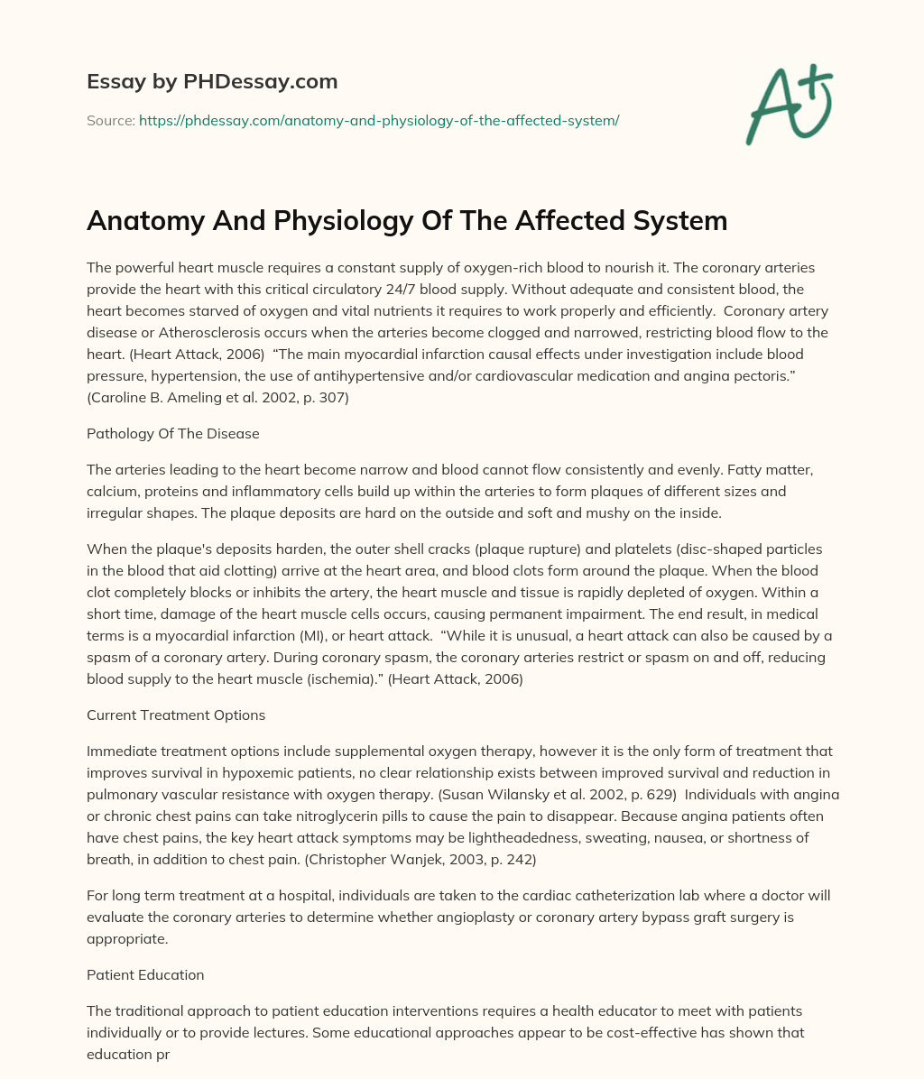 Anatomy And Physiology Of The Affected System essay