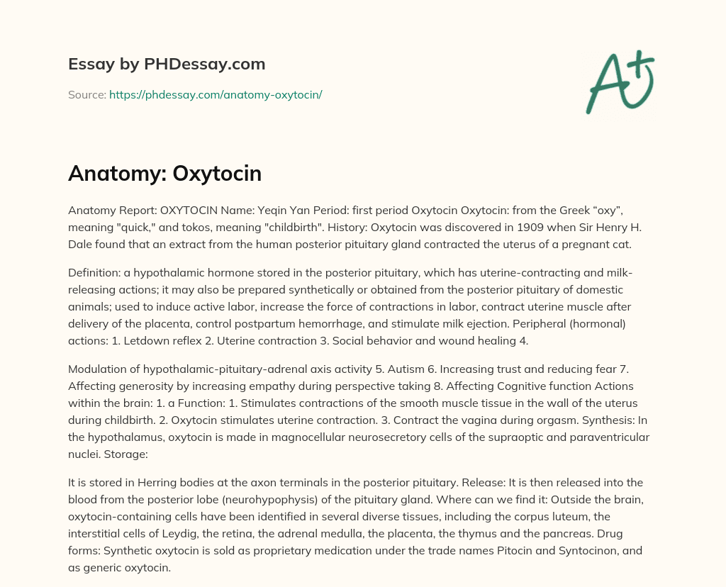 Anatomy: Oxytocin essay