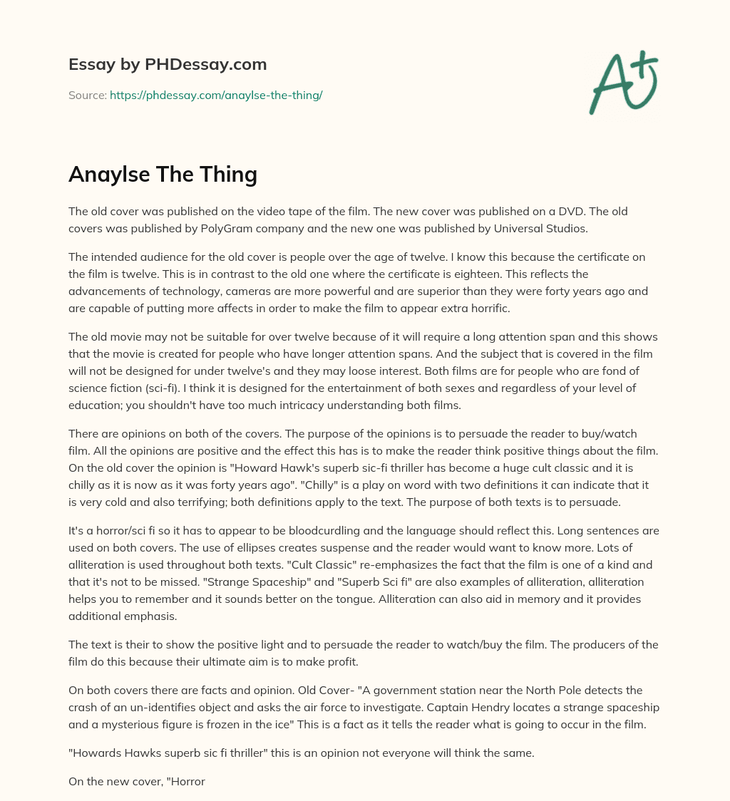 Anaylse The Thing essay