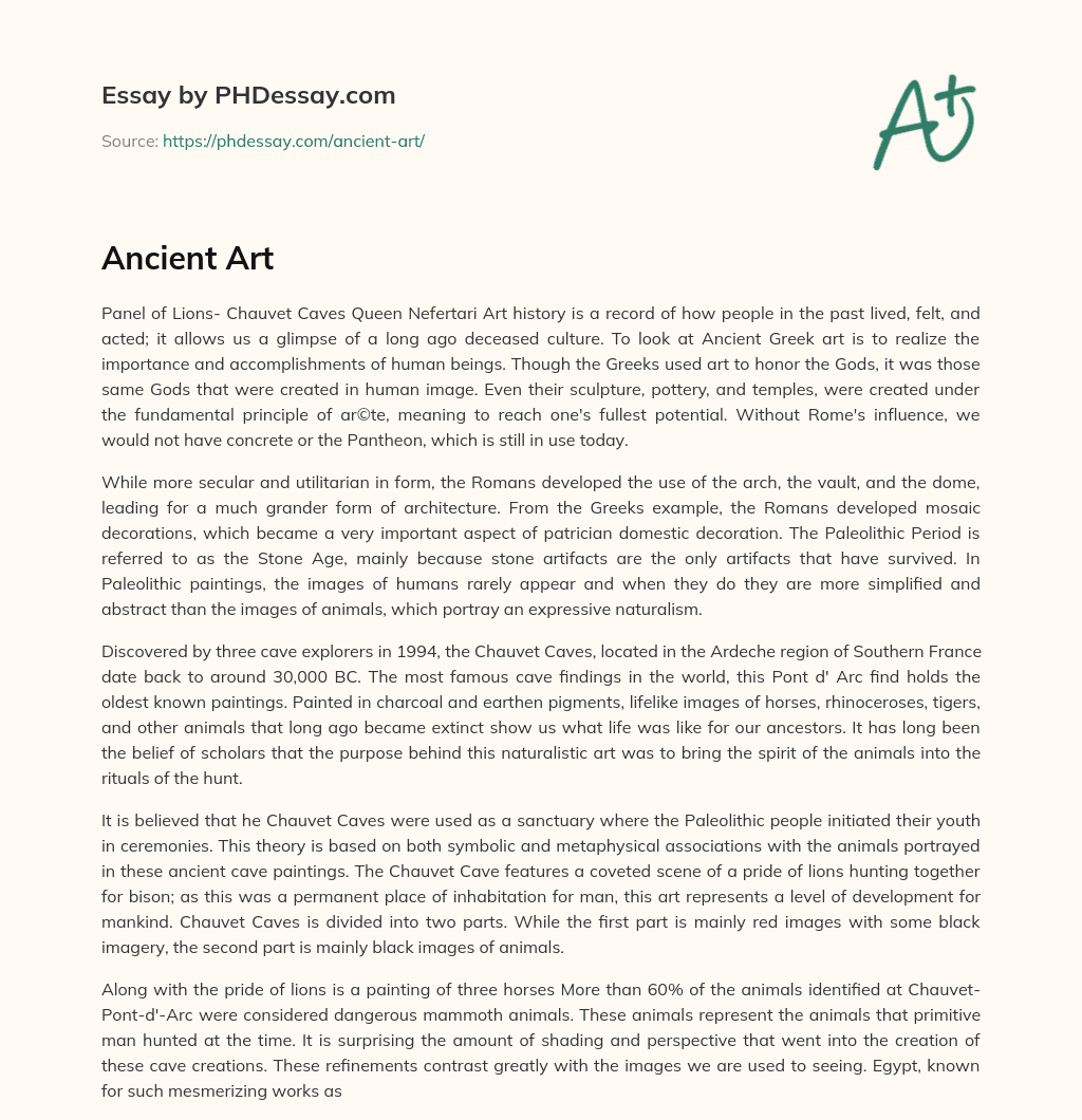 Overview of Ancient Art and Architecture from Greece to Rome and the Paleolithic Period essay