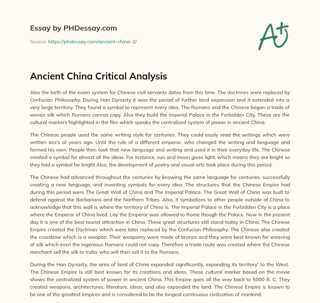 Ancient China Critical Analysis essay