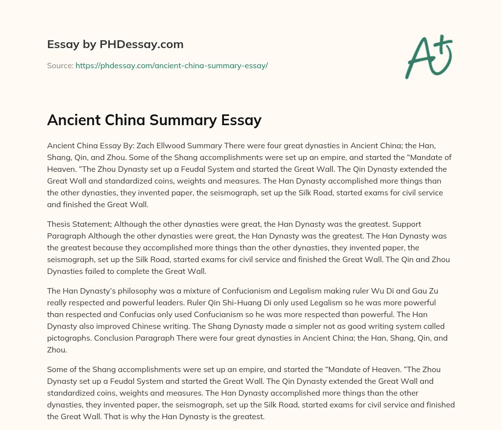 5 paragraph essay about ancient china