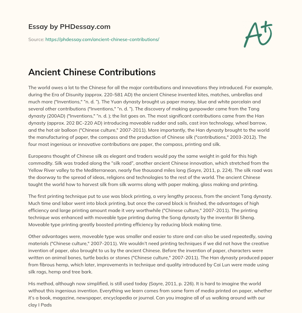 Ancient Chinese Contributions essay