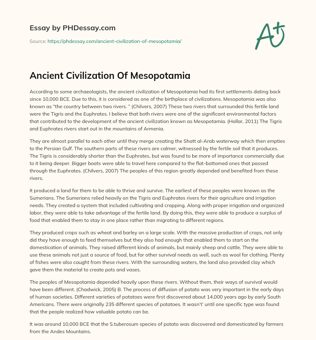 Ancient Civilization Of Mesopotamia essay