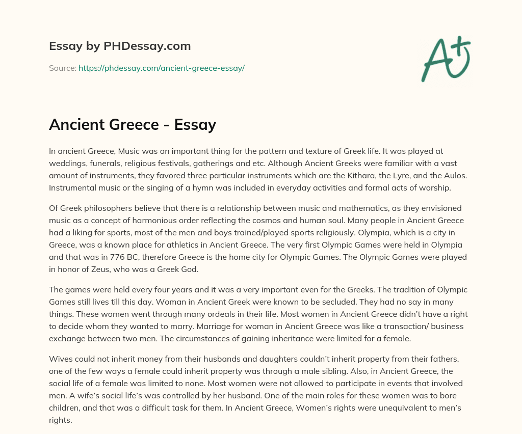 Ancient Greece – Essay essay