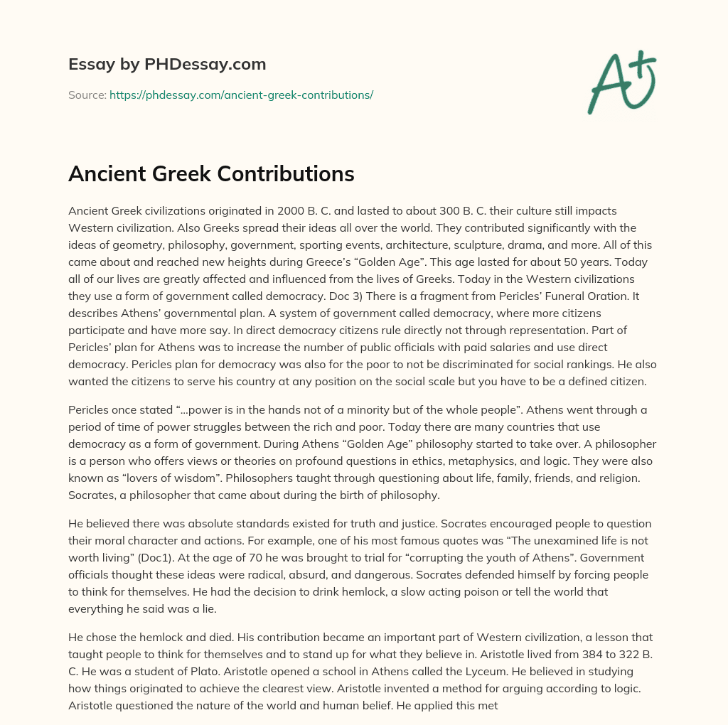 contributions of ancient greece essay