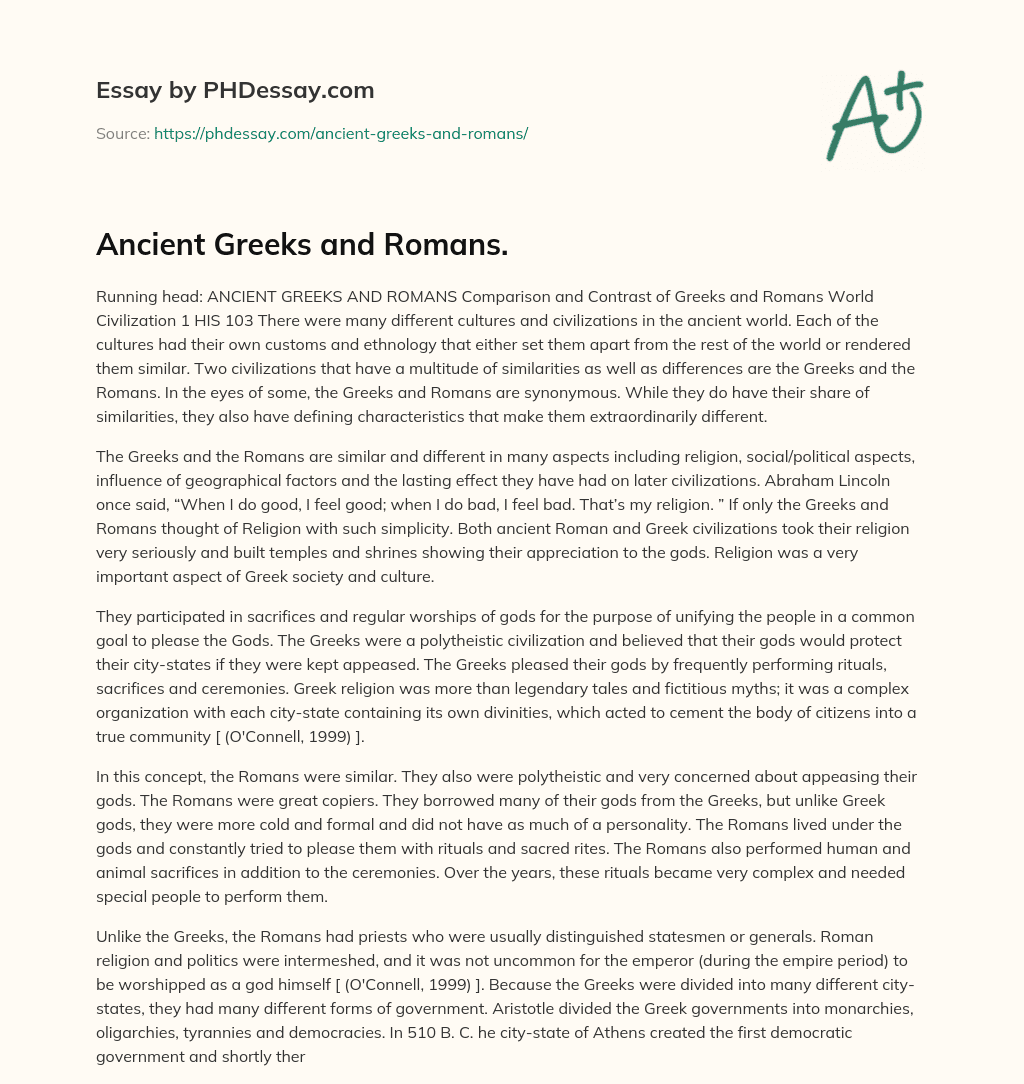 Ancient Greeks and Romans. essay