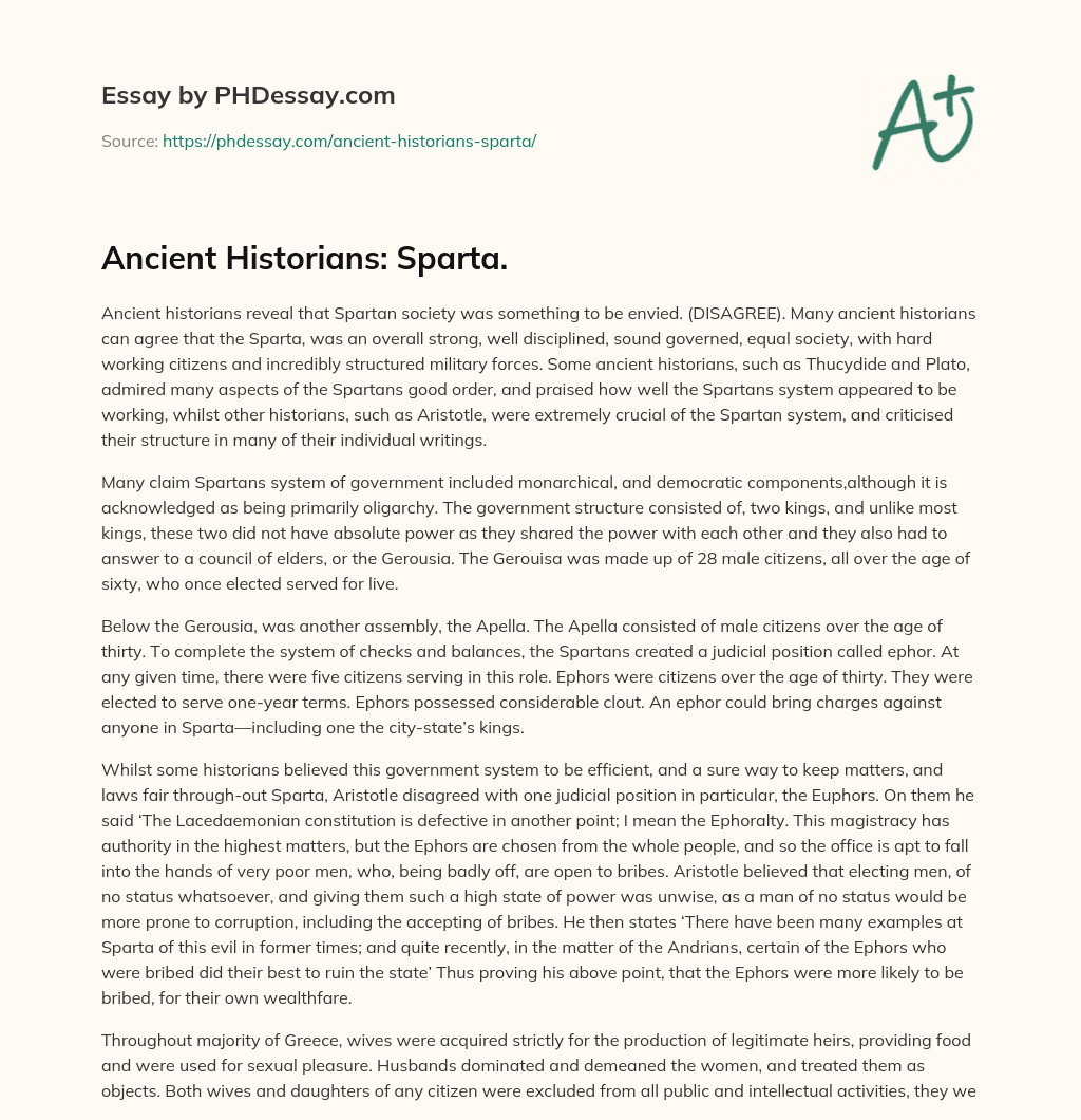Ancient Historians: Sparta. essay
