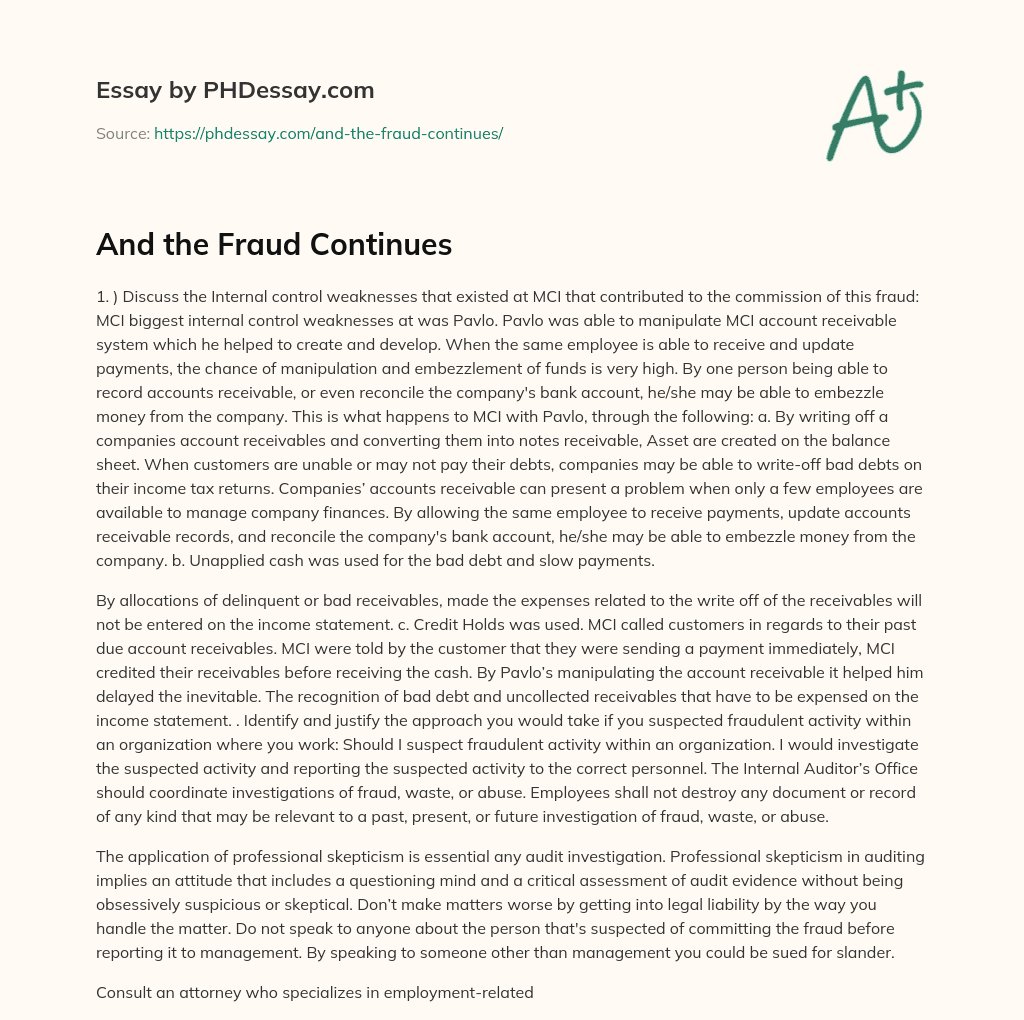 And the Fraud Continues essay