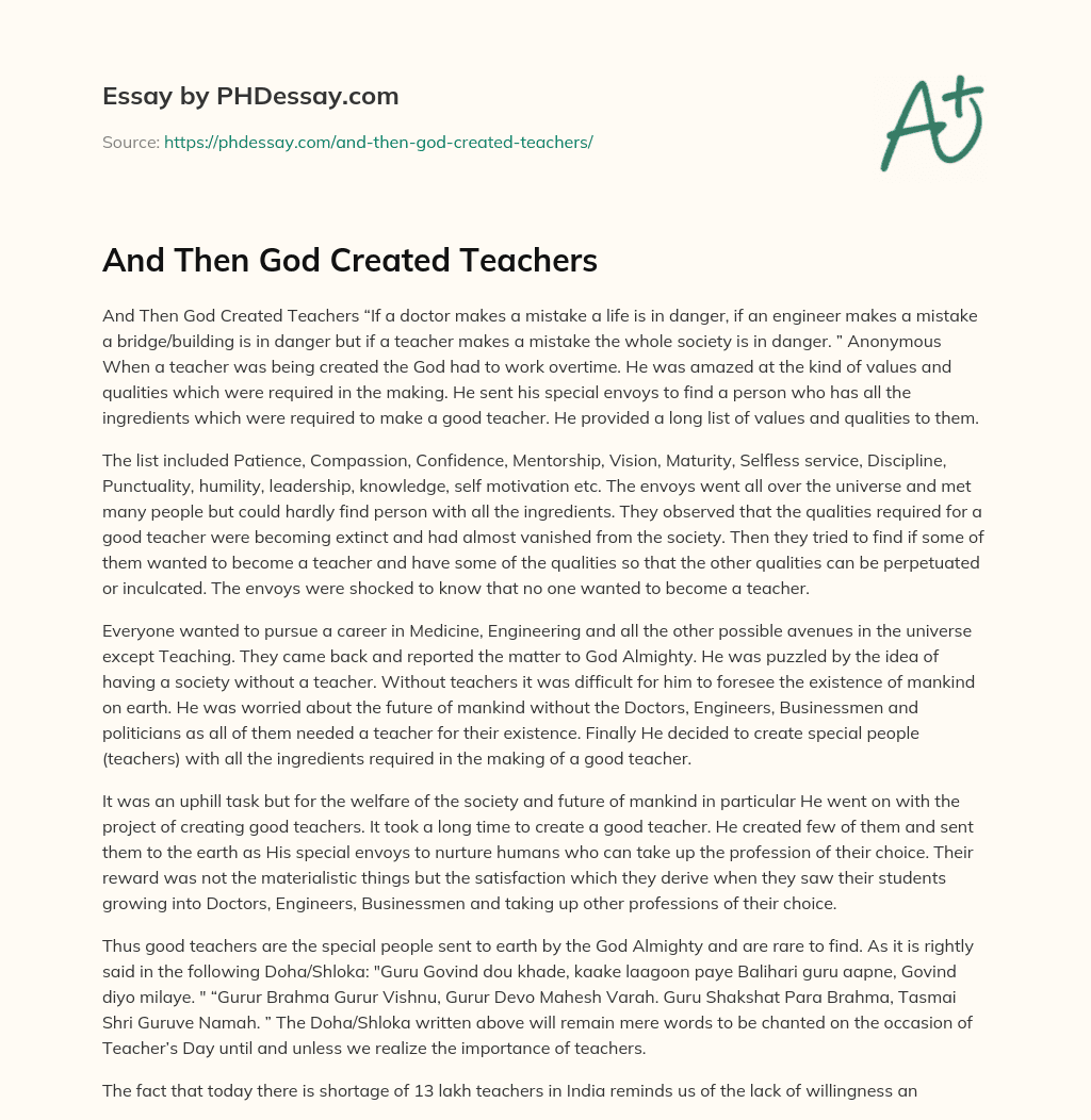 And Then God Created Teachers essay