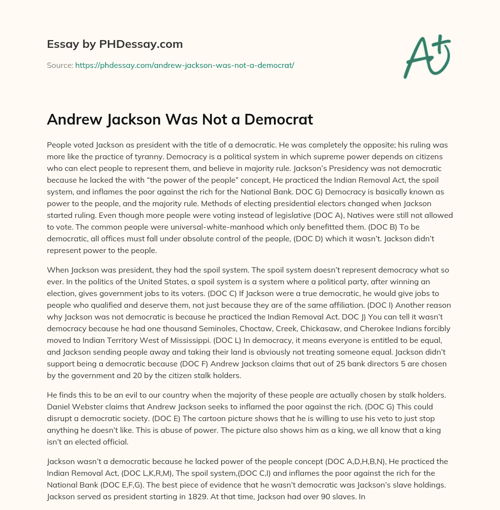 Andrew Jackson Was Not a Democrat essay