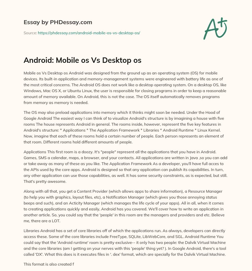 Android: Mobile os Vs Desktop os essay