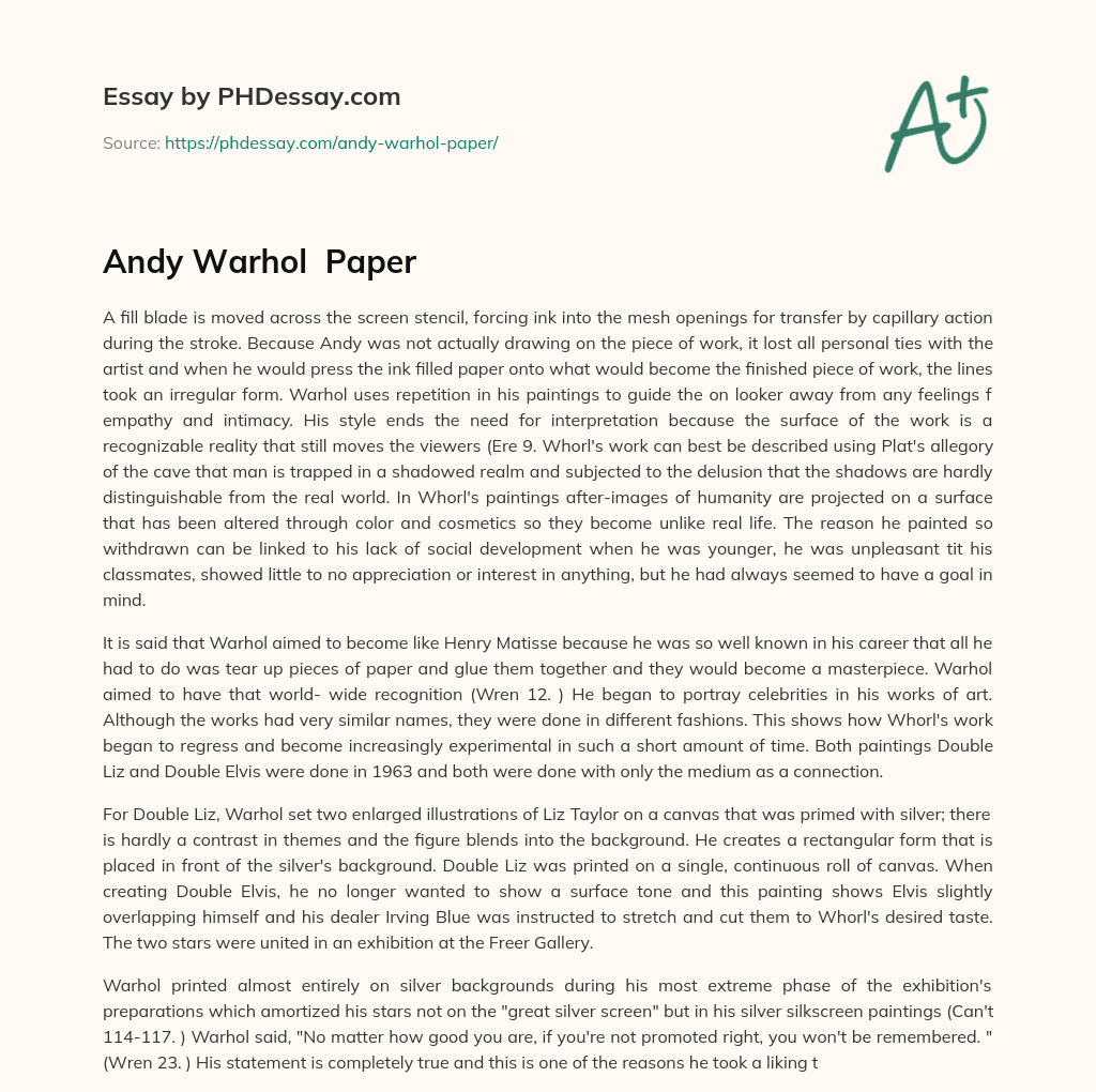 Andy Warhol  Paper essay