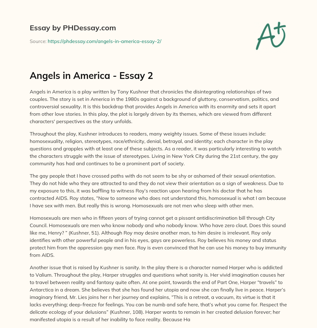 Angels in America – Essay 2 essay