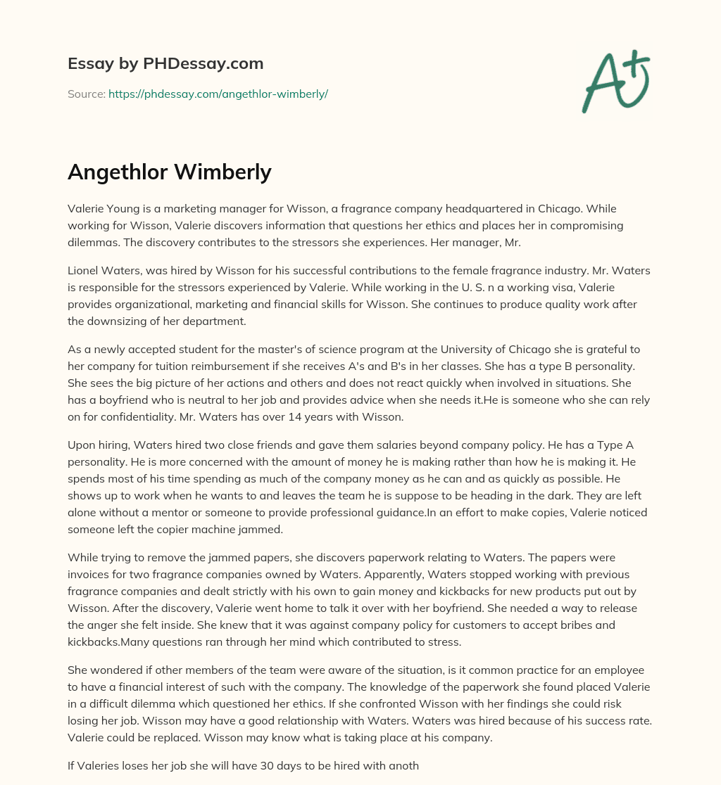 Angethlor Wimberly essay