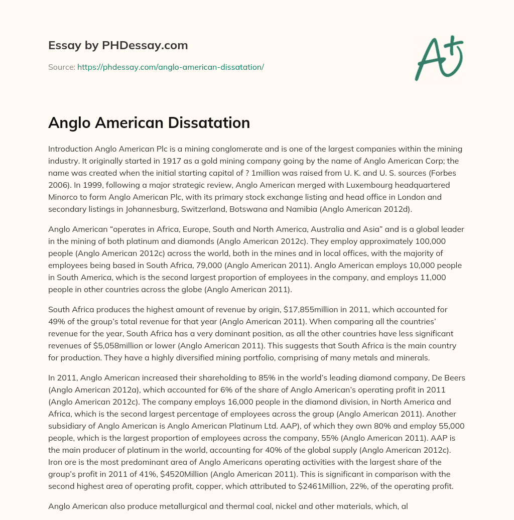Anglo American Dissatation essay