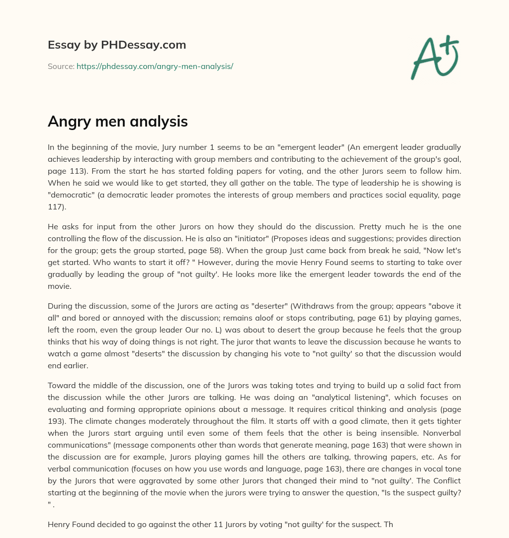Angry men analysis essay