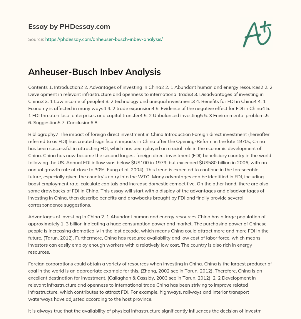 Anheuser-Busch Inbev Analysis essay