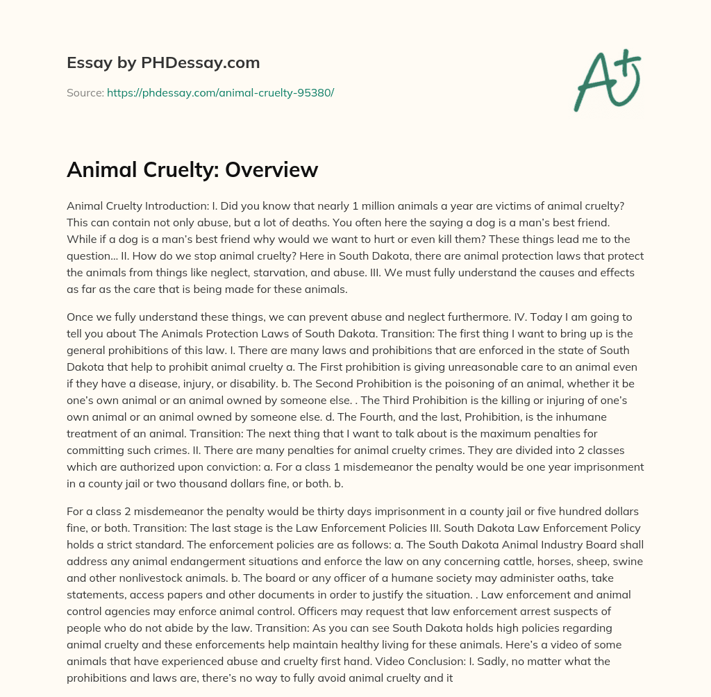 Animal Cruelty: Overview essay
