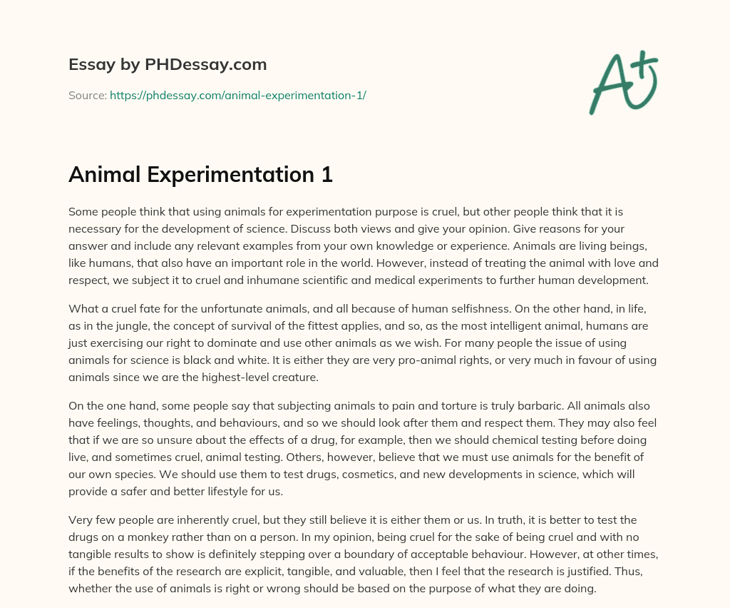 Animal Experimentation 1 essay