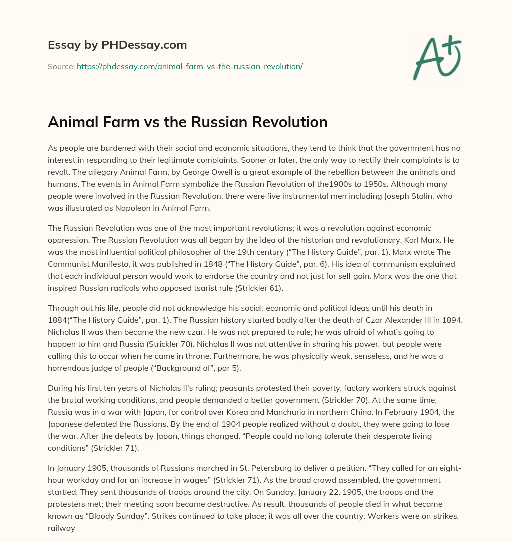 Animal Farm vs the Russian Revolution essay