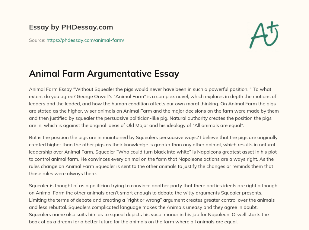 Animal Farm Argumentative Essay essay