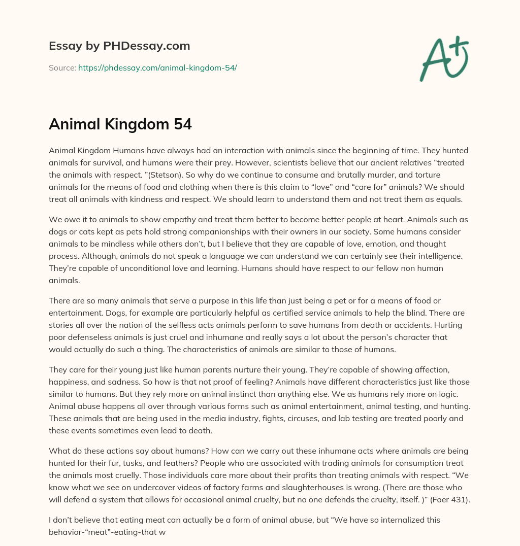 essay about animal kingdom