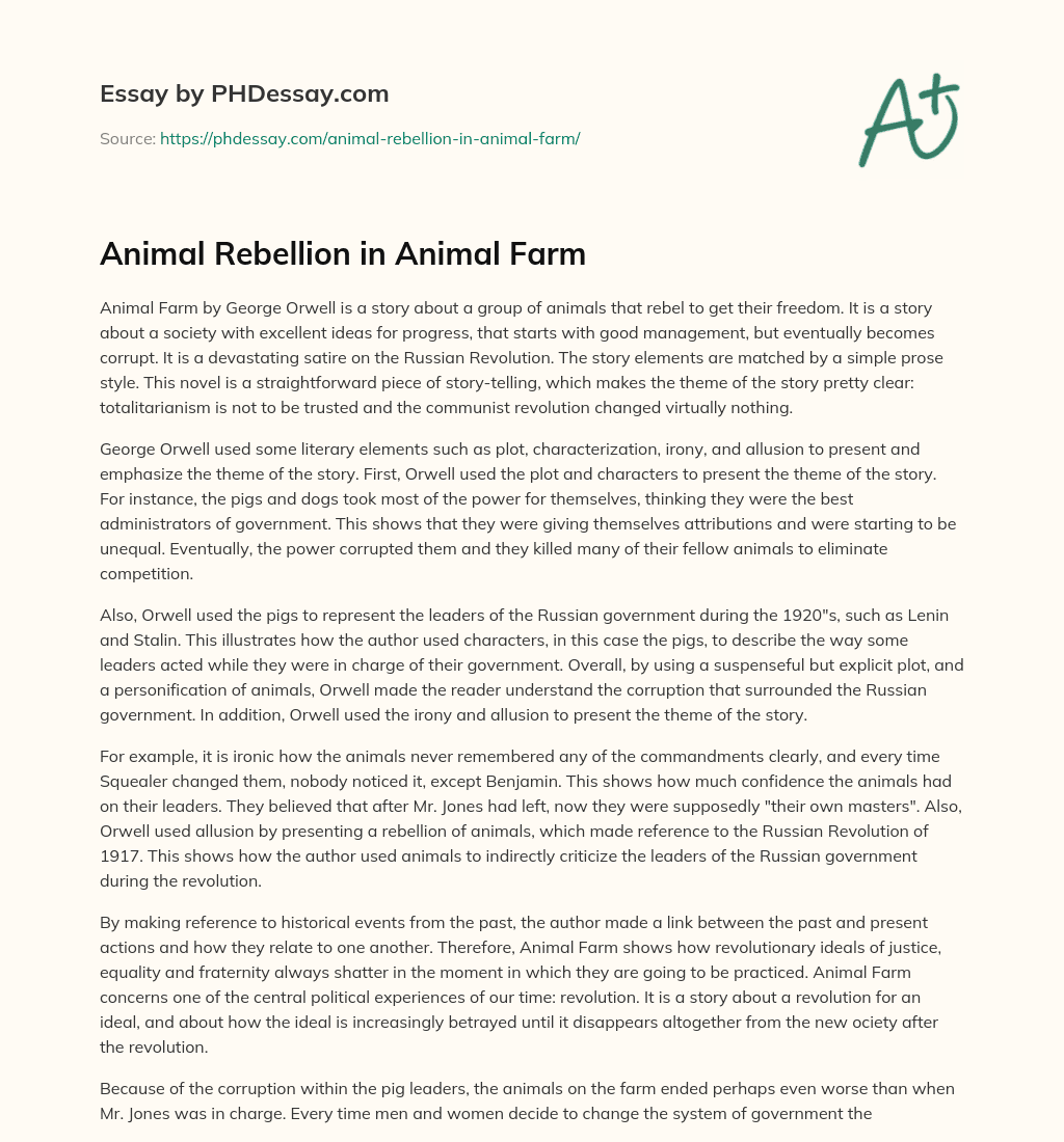 Animal Rebellion in Animal Farm essay