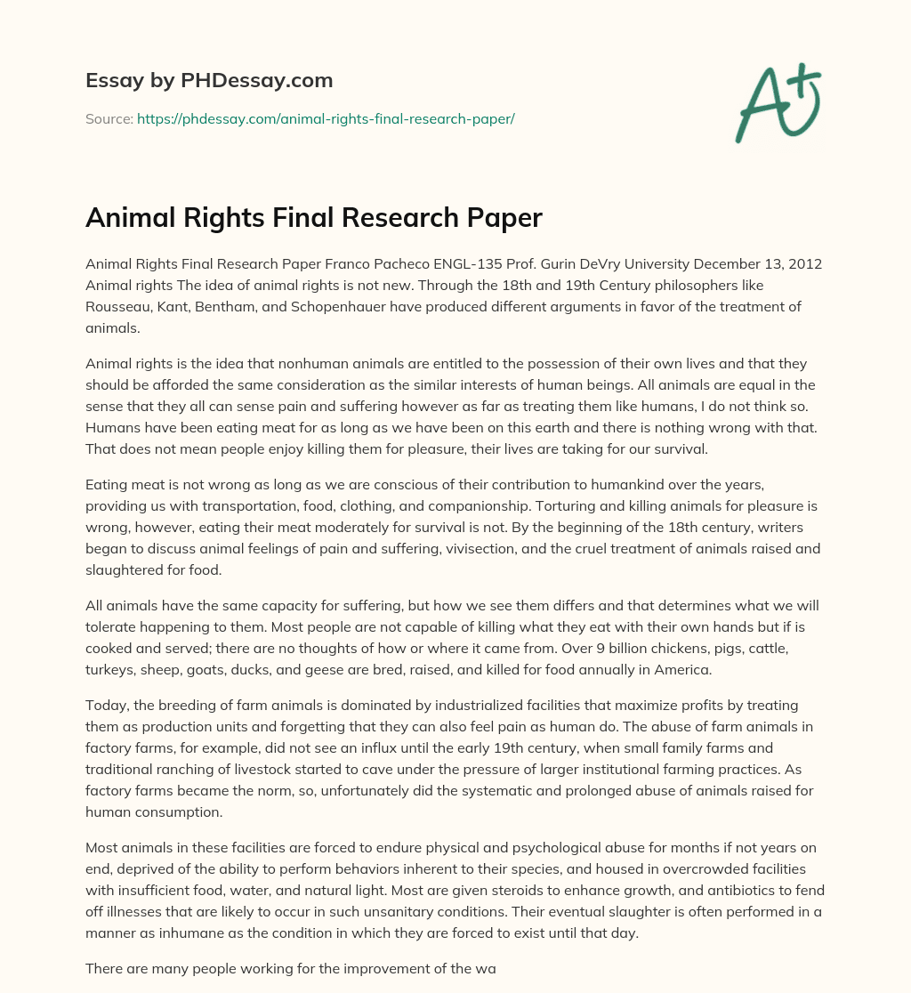 Animal Rights Final Research Paper essay