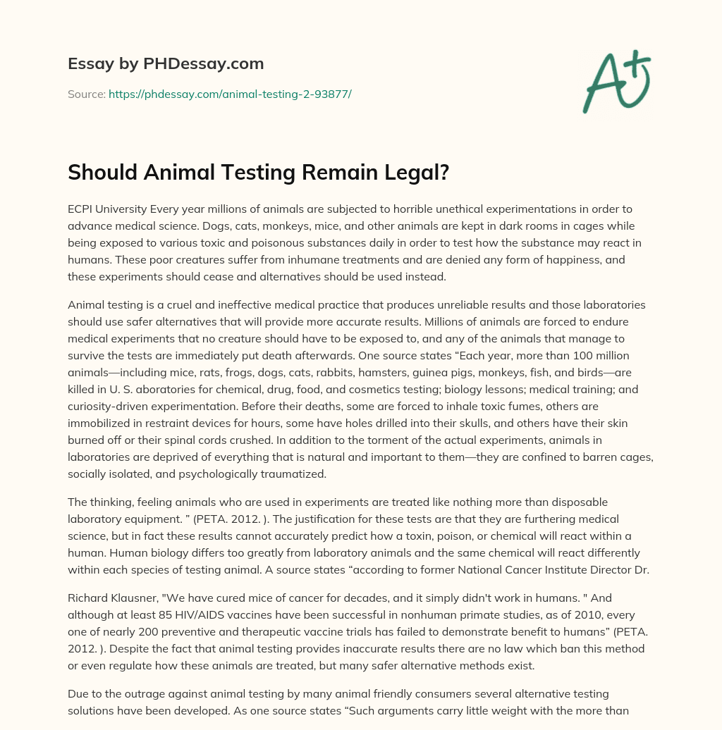 Should Animal Testing Remain Legal? essay