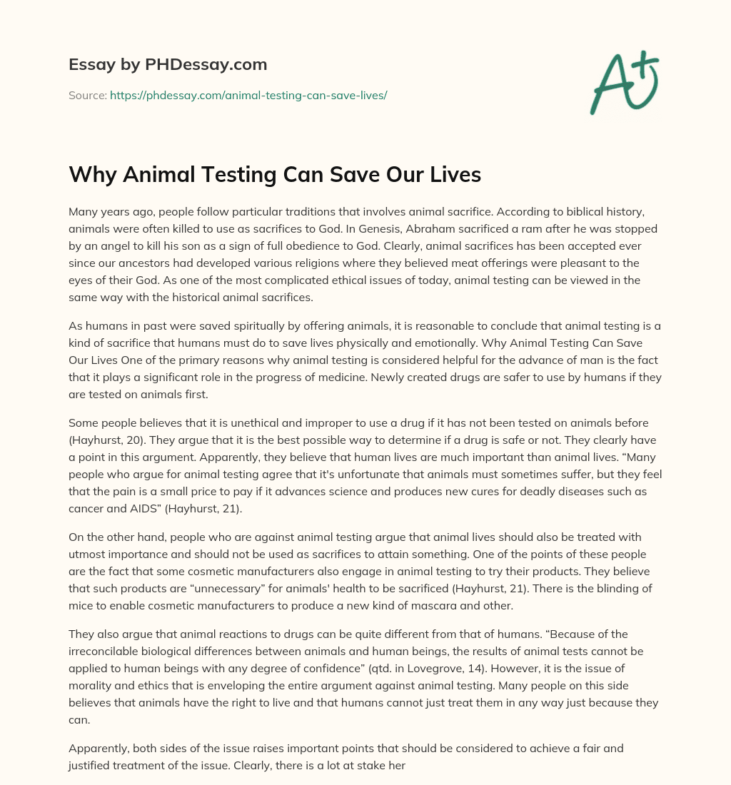 Why Animal Testing Can Save Our Lives essay