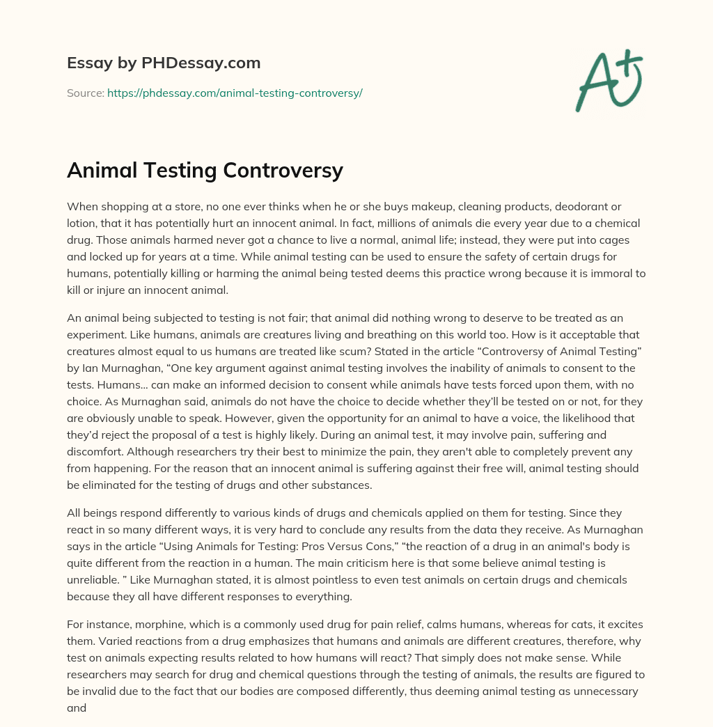 controversial essay on animal testing