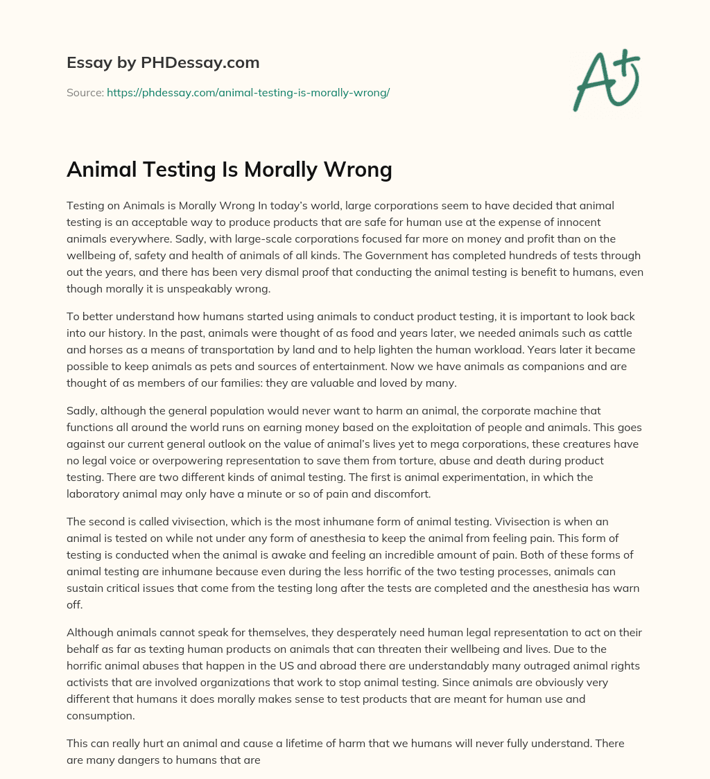 Animal Testing Is Morally Wrong PHDessay