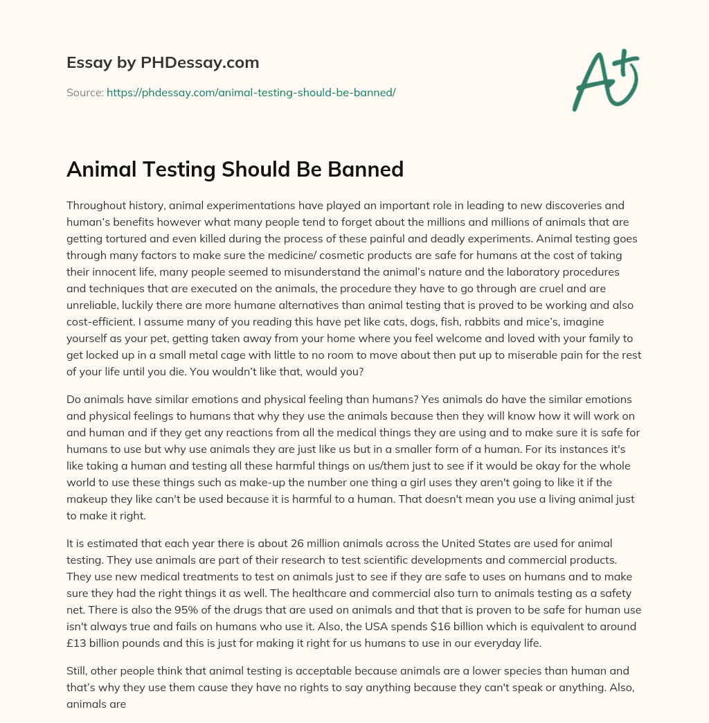 should animal testing be banned essay