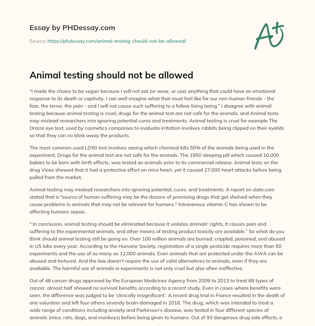 should animal testing be banned essay