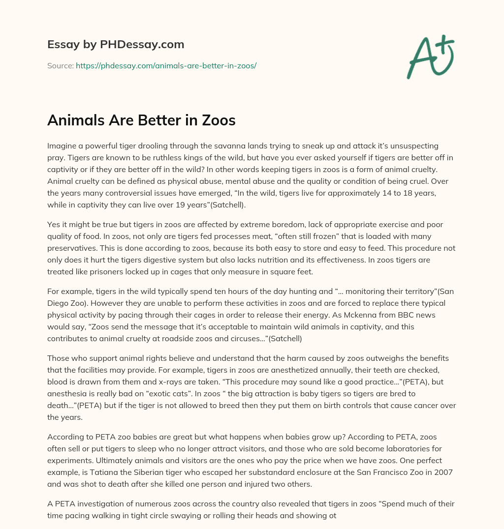 Animals Are Better in Zoos essay