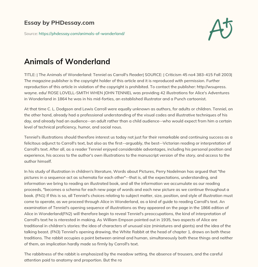 Animals of Wonderland essay