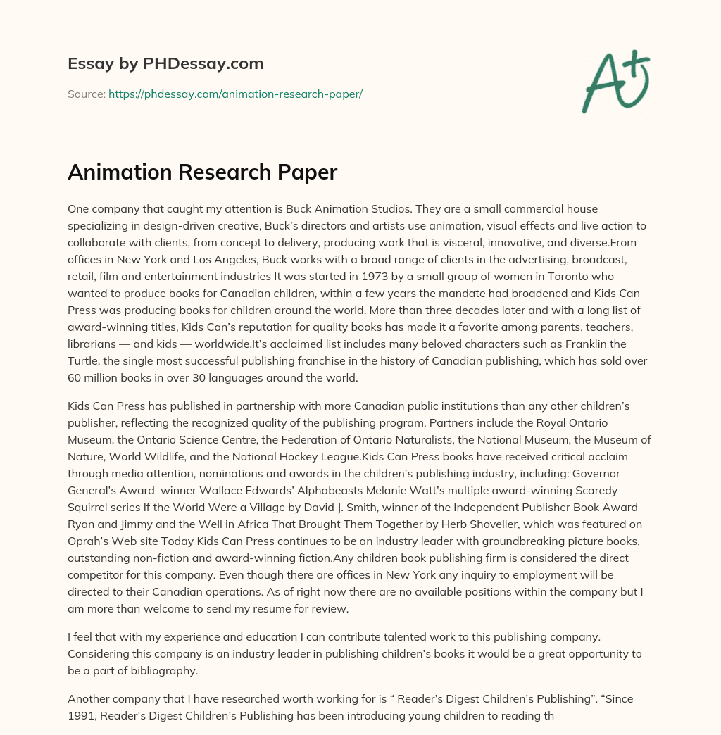 research paper topics related to animation
