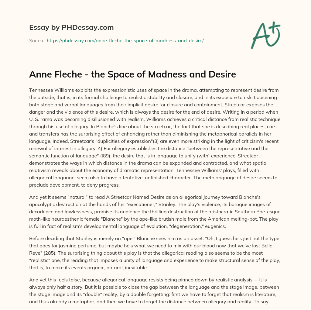 Anne Fleche – the Space of Madness and Desire essay