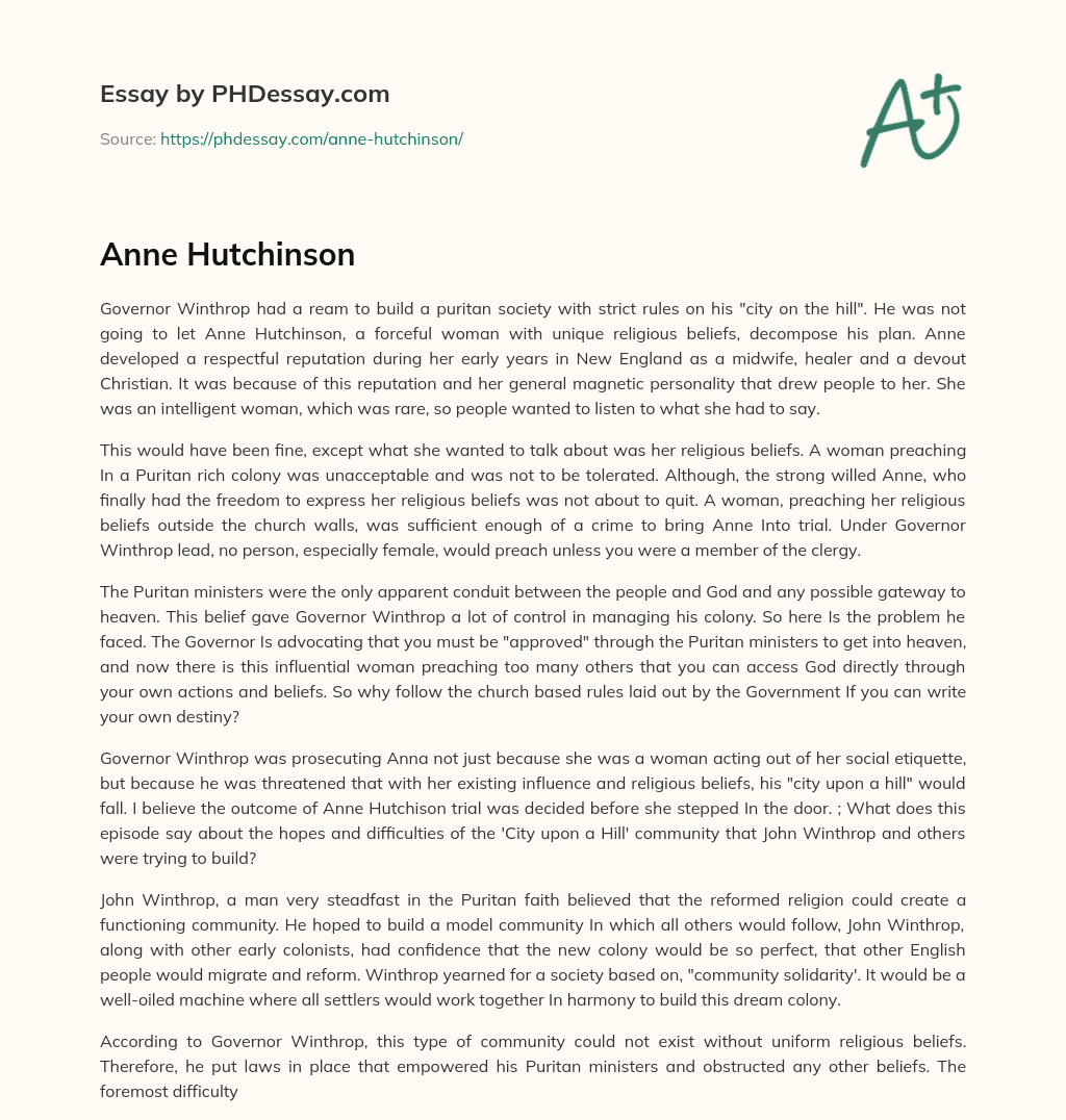 Anne Hutchinson essay