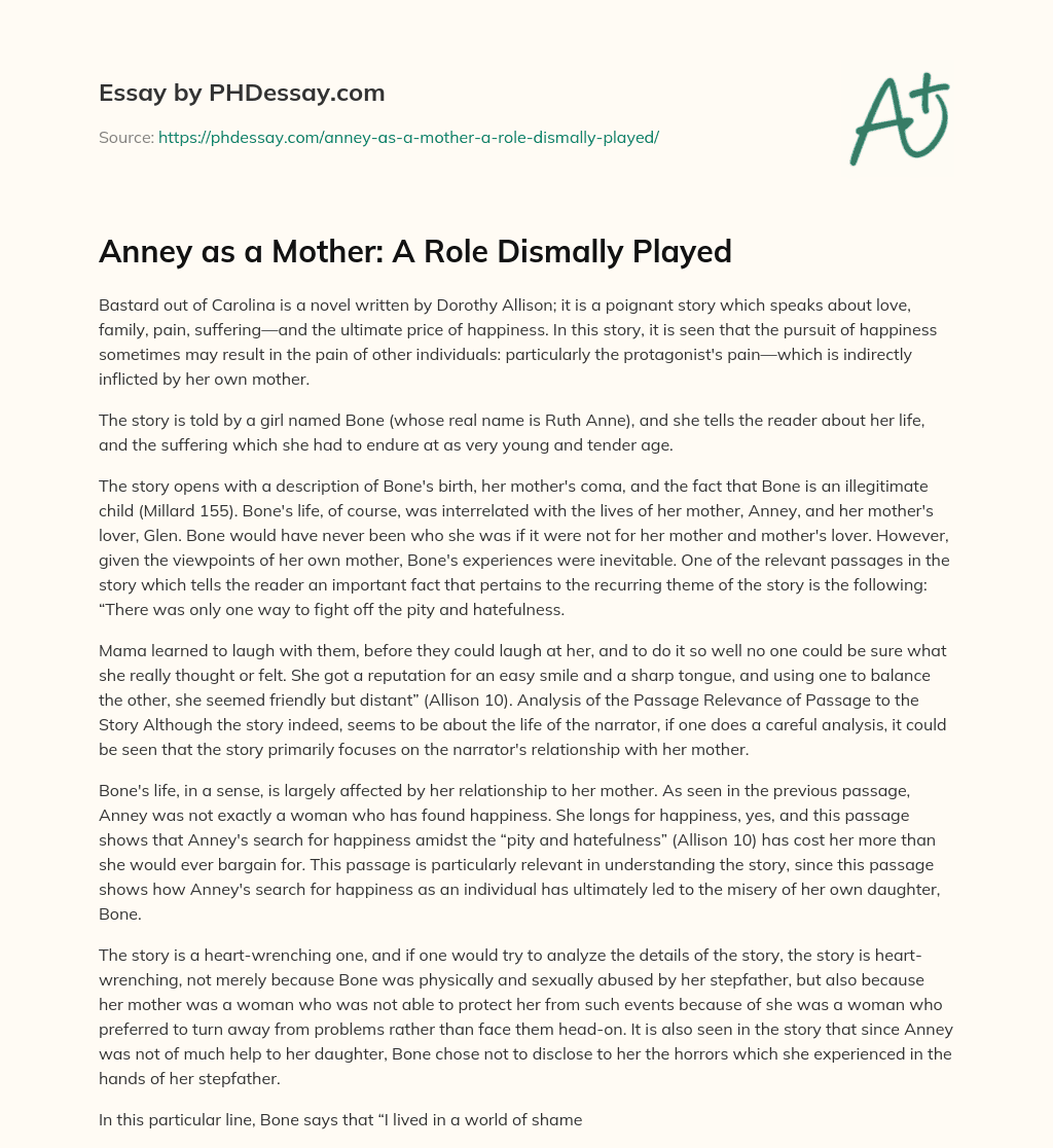Anney as a Mother: A Role Dismally Played essay