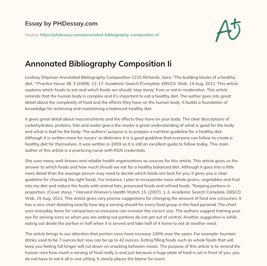 Annonated Bibliography Composition Ii essay
