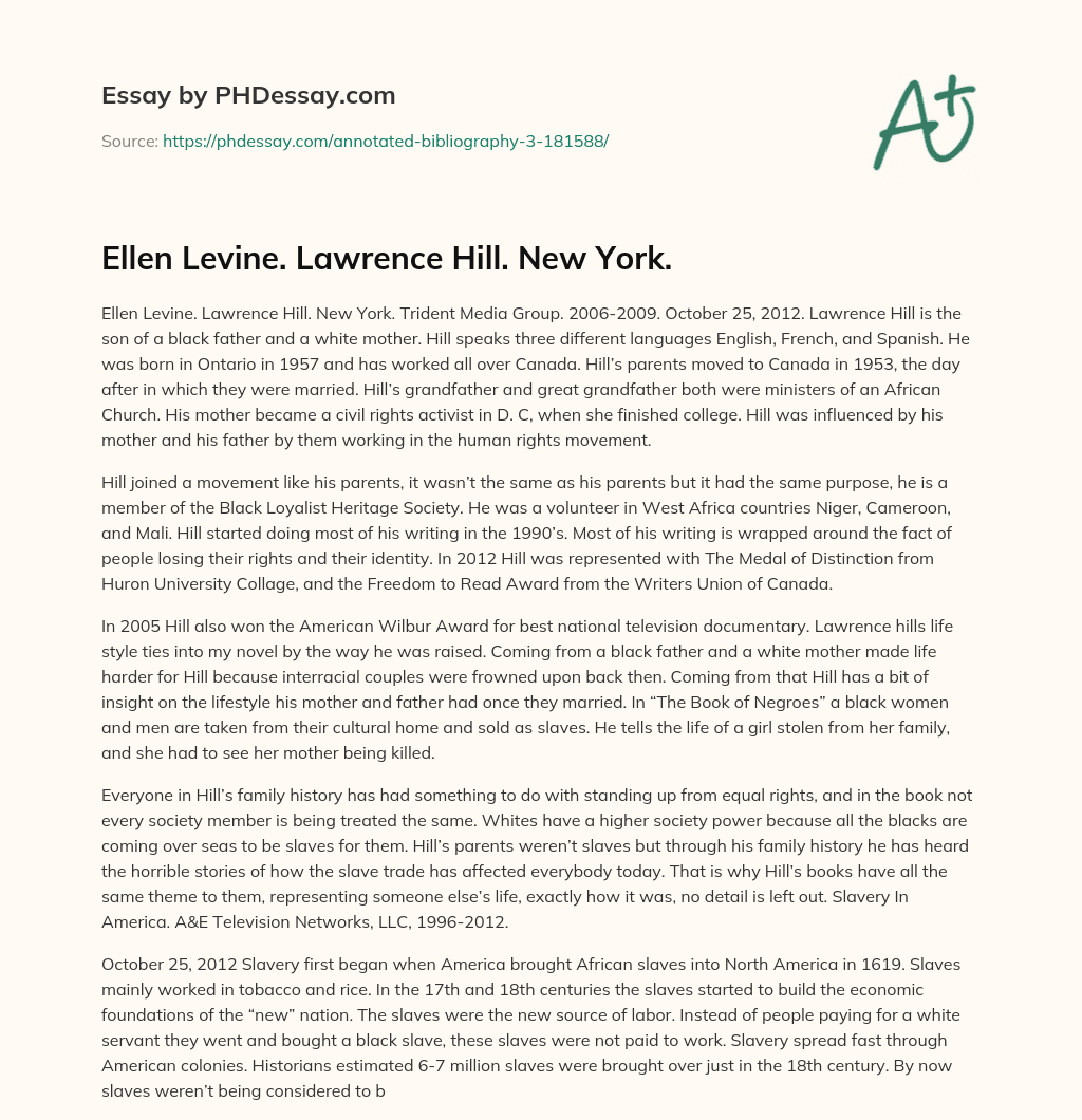 Ellen Levine. Lawrence Hill. New York. essay