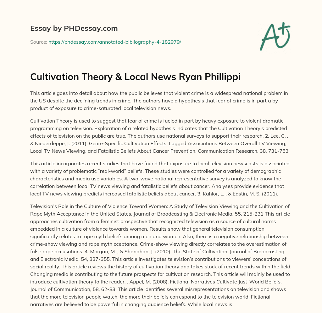 Cultivation Theory & Local News Ryan Phillippi essay